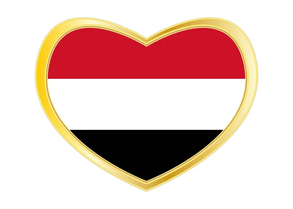 Bandiera dello Yemen a forma di cuore, cornice dorata — Vettoriale Stock