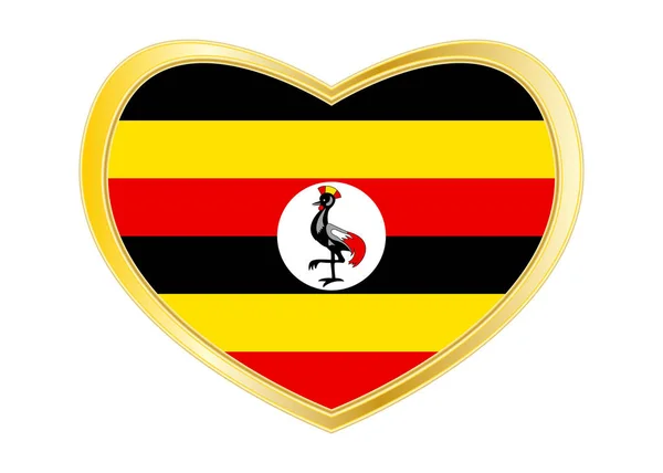 Flagge von Uganda in Herzform, goldener Rahmen — Stockvektor