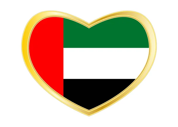 Bandiera degli Emirati Arabi Uniti a forma di cuore, cornice dorata — Vettoriale Stock