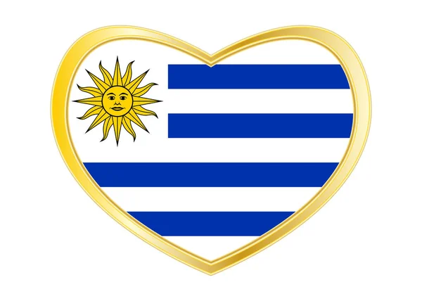 Flagge von Uruguay in Herzform, goldener Rahmen — Stockvektor