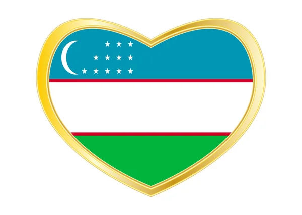 Vlag van Oezbekistan in hart vorm, gouden frame — Stockvector