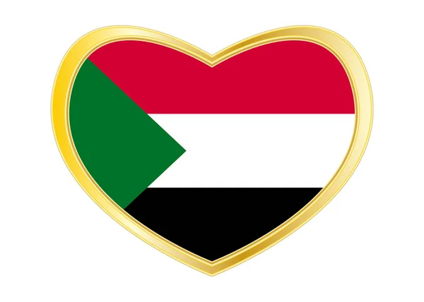Bandiera del Sudan a forma di cuore, cornice dorata — Vettoriale Stock