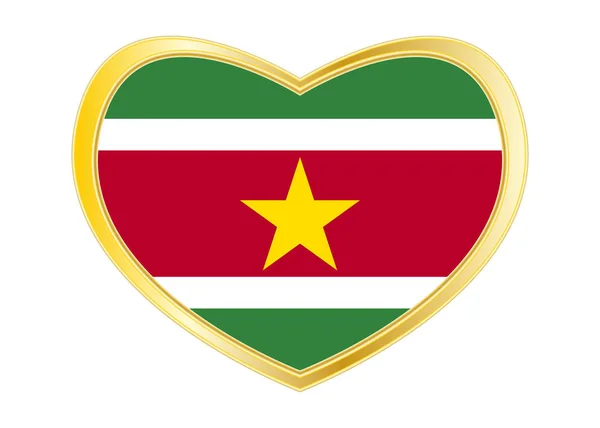 Прапор Суринаму в серце фігури, Золотий рамі — стоковий вектор