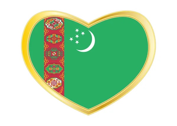 Szív alakú, arany keretben Türkmenisztán zászlaja — Stock Vector