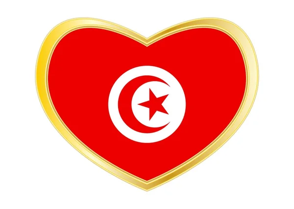 Flagga av Tunisien i hjärtat form, gyllene ram — Stock vektor
