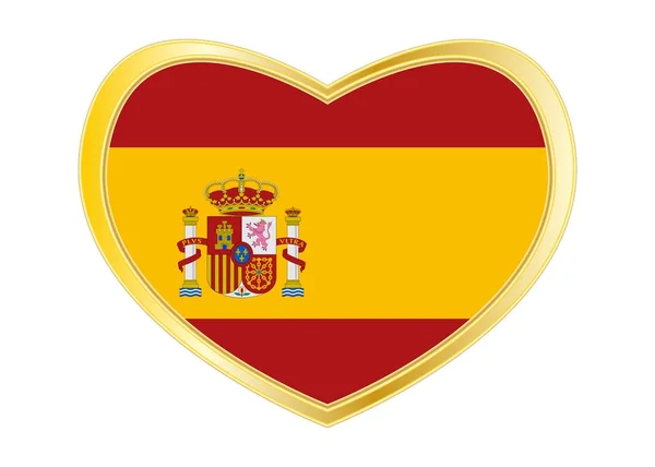 Bandera de España en forma de corazón, marco dorado — Vector de stock
