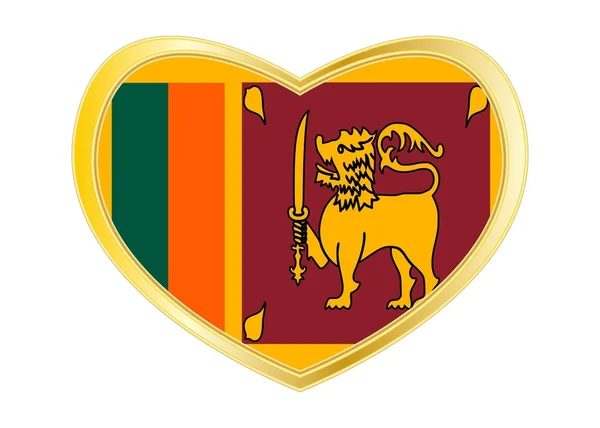 Sri Lankas flagga i hjärtat form, gyllene ram — Stock vektor