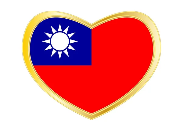 Vlag van Taiwan in hart vorm, gouden frame — Stockvector