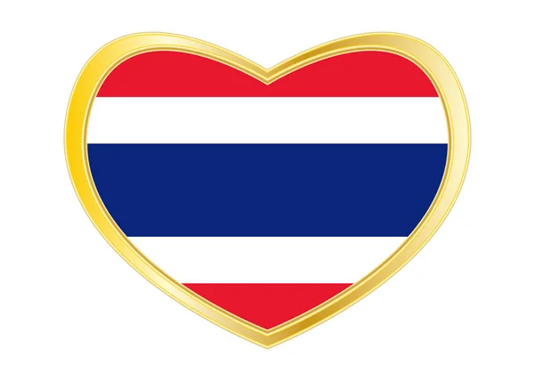 Bandeira da Tailândia em forma de coração, moldura dourada — Vetor de Stock