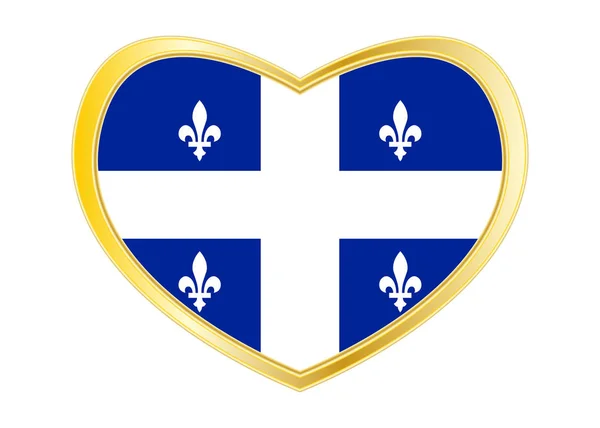 Szív alakú, arany keretben Quebec zászlaja — Stock Vector