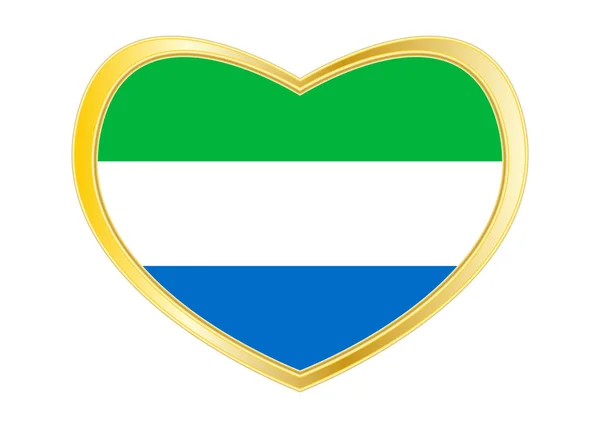Drapeau de Sierra Leone en forme de coeur, cadre doré — Image vectorielle