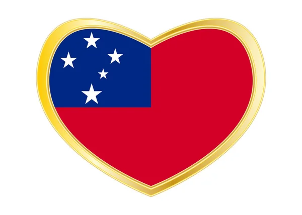 Vlajka Samoy v rámečku tvar, zlaté srdce — Stockový vektor