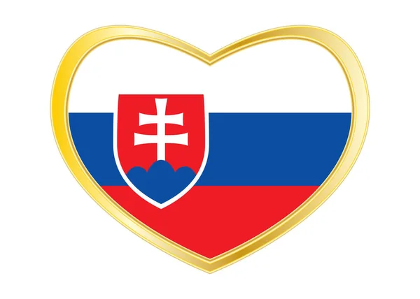 Drapeau de la Slovaquie en forme de coeur, cadre doré — Image vectorielle