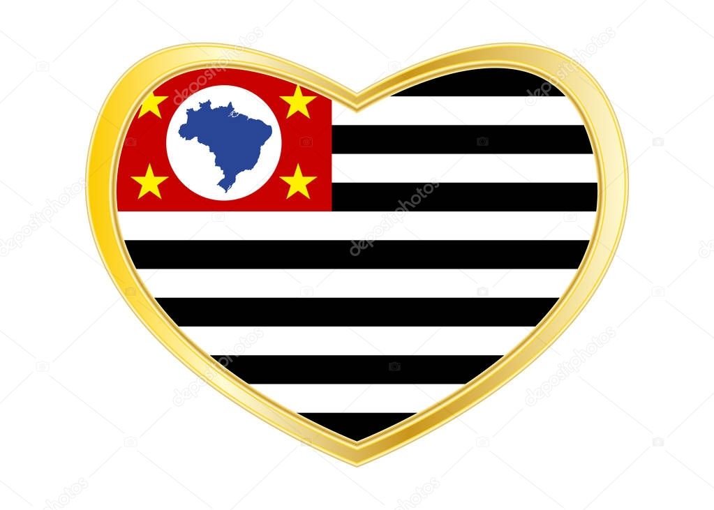 Sao Paulo, Brazil state, flag in heart shape, gold