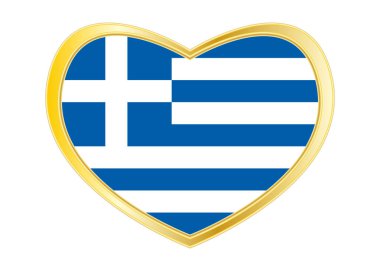 Yunanistan bayrağı kalp şekli, altın çerçeve içinde