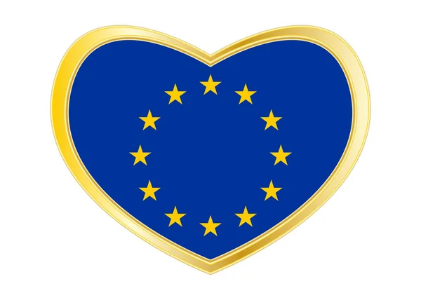 Flag of Europe in heart shape, golden frame — Stock Vector