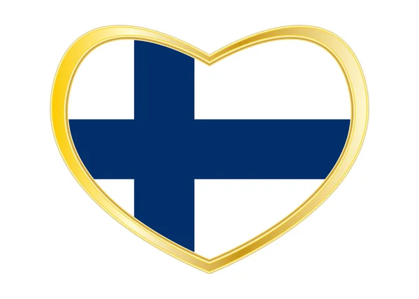 Флаг Финляндии в форме сердца, золотая рамка — стоковый вектор