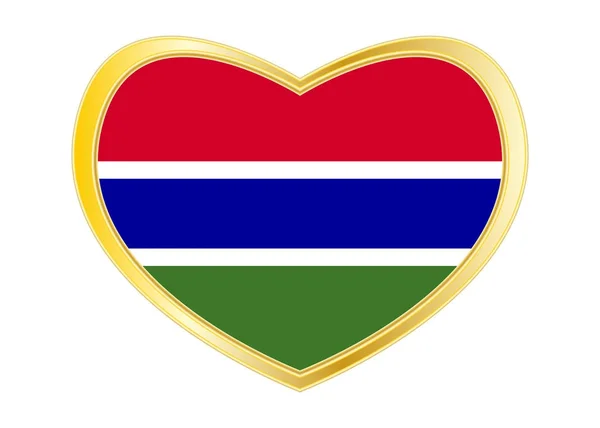 Bandiera Gambia a forma di cuore, cornice dorata — Vettoriale Stock