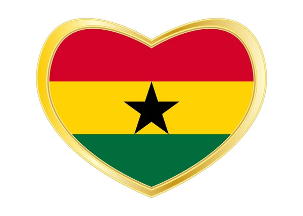 Flagge der Ghana in Herzform, goldener Rahmen — Stockvektor