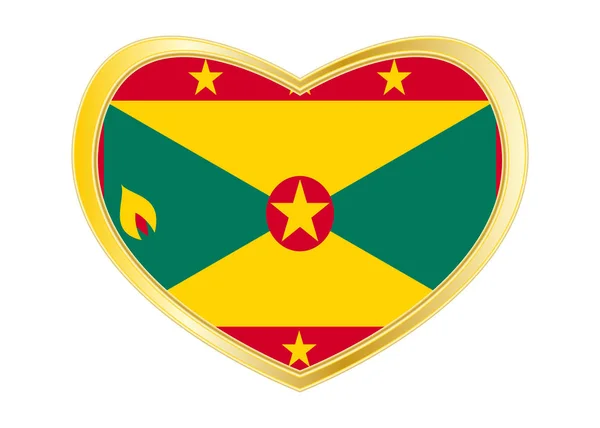 Bandeira de Granada em forma de coração, moldura dourada — Vetor de Stock