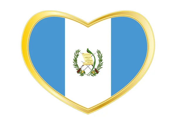 Bandeira da Guatemala em forma de coração, moldura dourada —  Vetores de Stock