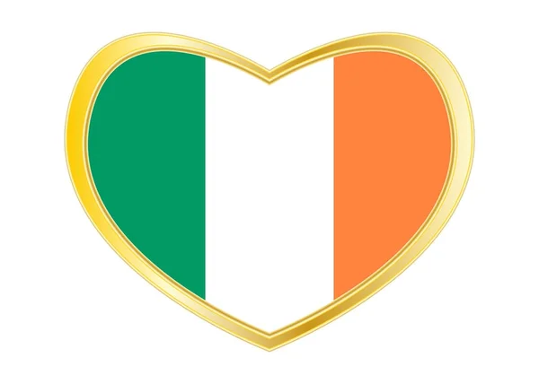 Flagge von Irland in Herzform, goldener Rahmen — Stockvektor