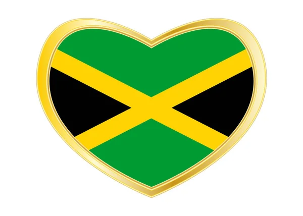 Bandera de Jamaica en forma de corazón, marco dorado — Vector de stock