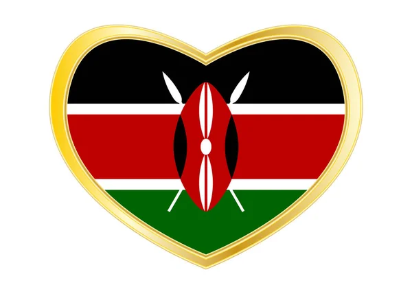 Flaga Kenii w ramce kształt, Złote serca — Wektor stockowy