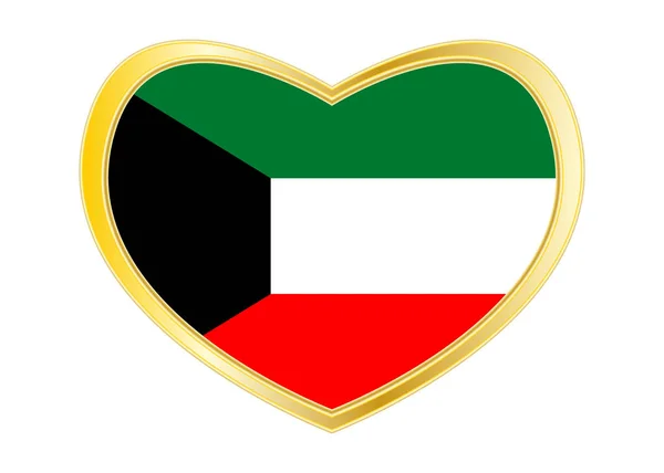 Bandiera del Kuwait a forma di cuore, cornice dorata — Vettoriale Stock