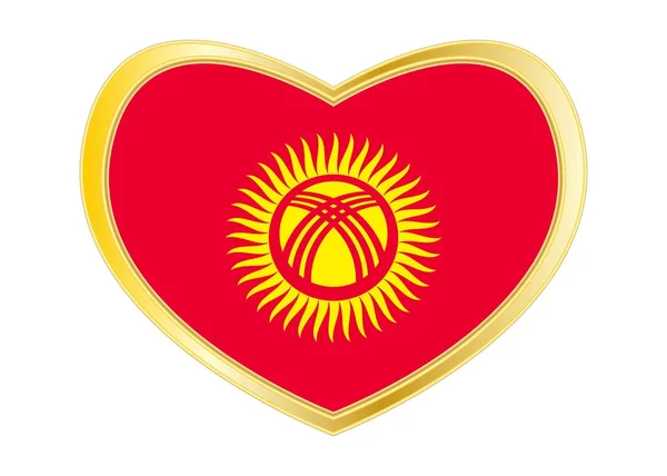 Flagge von Kyrgyzstan in Herzform, goldener Rahmen — Stockvektor