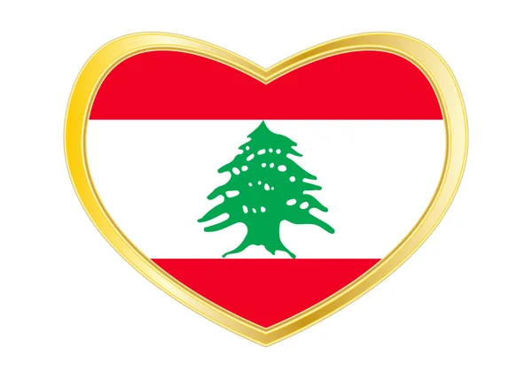 Bandiera del Libano a forma di cuore, cornice dorata — Vettoriale Stock