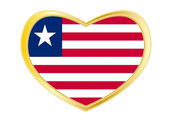 Vlag van Liberia in hart vorm, gouden frame — Stockvector