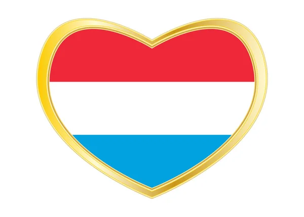 Bandiera del Lussemburgo a forma di cuore, cornice dorata — Vettoriale Stock