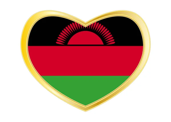 Bandiera del Malawi a forma di cuore, cornice dorata — Vettoriale Stock