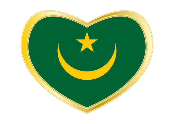 Szív alakú, arany keretben Mauritánia zászlaja — Stock Vector