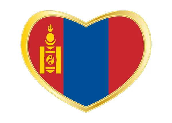 Drapeau de Mongolie en forme de coeur, cadre doré — Image vectorielle