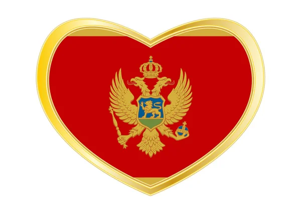 Flagge von Montenegro in Herzform, goldener Rahmen — Stockvektor
