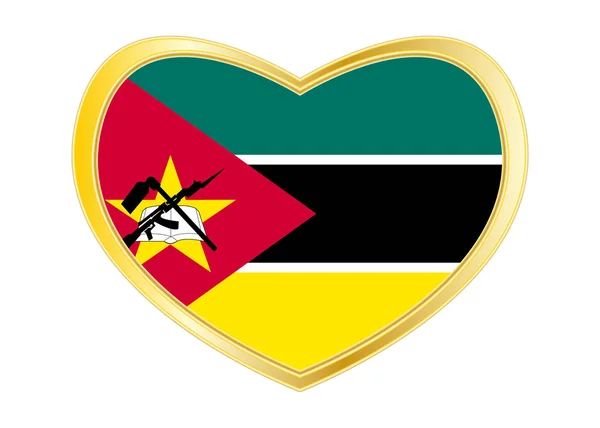 Flagge von Mosambik in Herzform, goldener Rahmen — Stockvektor