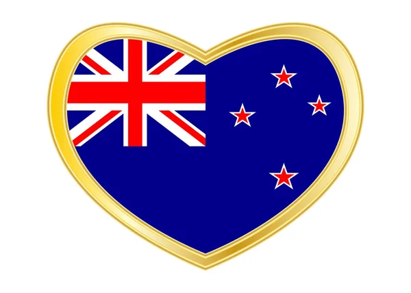 Σημαία της Νέας Ζηλανδίας σε σχήμα, χρυσή καρδιά σε ξύλινο πλαίσιο — Διανυσματικό Αρχείο