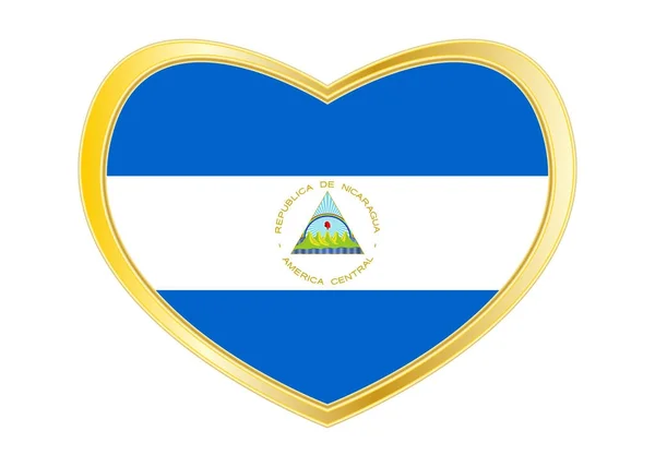 ハート形、黄金のフレームでニカラグアの旗 — ストックベクタ