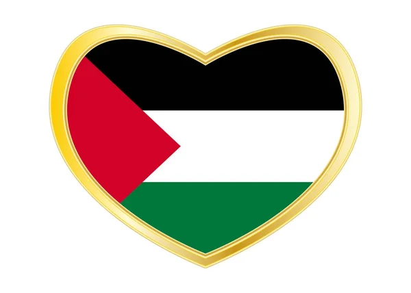 Flagge aus Palestin in Herzform, goldener Rahmen — Stockvektor