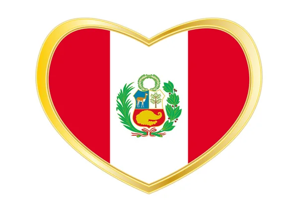 Drapeau du Pérou en forme de coeur, cadre doré — Image vectorielle