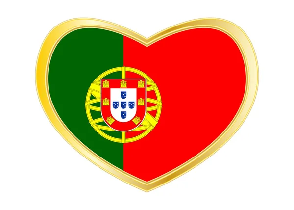 Bandeira de Portugal em forma de coração, moldura dourada — Vetor de Stock