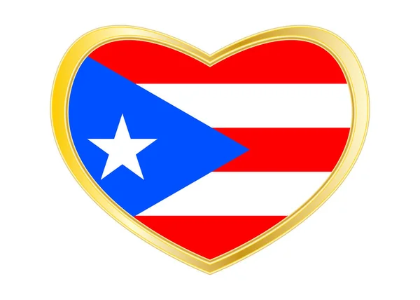 Bandera de Puerto Rico en forma de corazón, marco dorado — Vector de stock