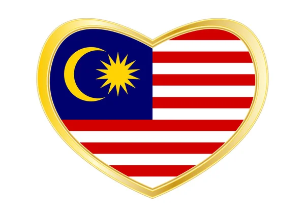 Drapeau de Malaisie en forme de coeur, cadre doré — Image vectorielle