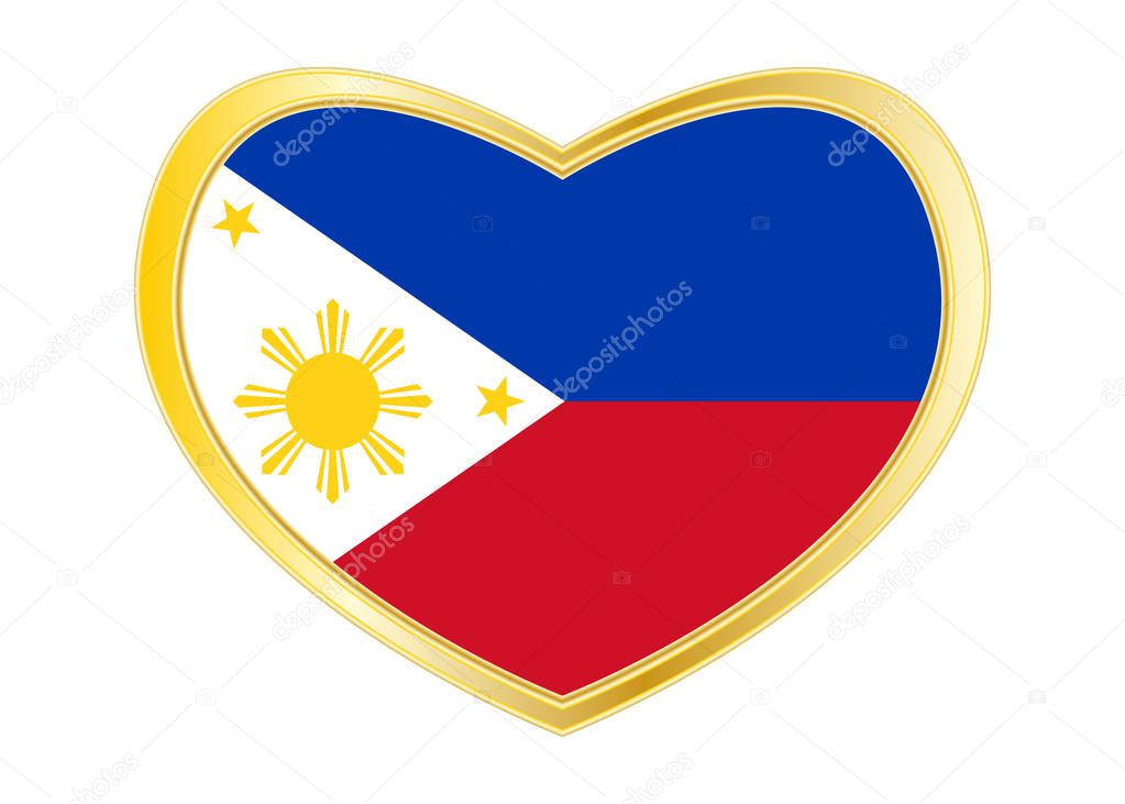 Flag of the Philippines in heart shape, gold frame