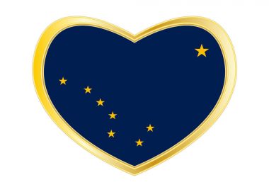 Alaska bayrağı kalp şekli, altın çerçeve içinde
