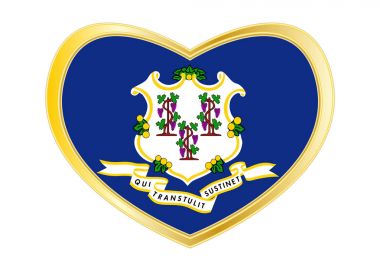 Connecticut bayrağı kalp şekli, altın çerçeve içinde