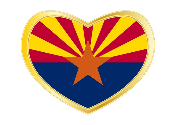 Прапор штату Арізона в серце фігури, Золотий рамі — стоковий вектор