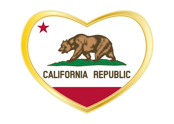 Bandeira da Califórnia em forma de coração, moldura dourada —  Vetores de Stock